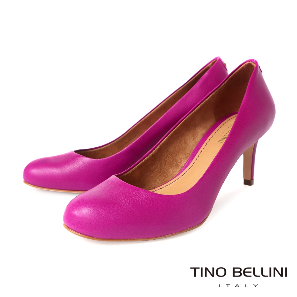 Tino Bellini 巴西進口經典素面圓頭牛皮7CM跟鞋-桃紫