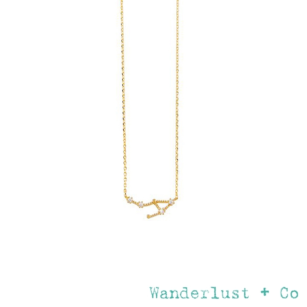 Wanderlust+Co 十二星座鍍14K金鋯石項鍊-天秤座