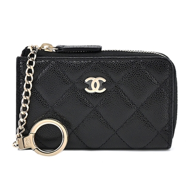 CHANEL 經典雙C LOGO 小牛皮鑰匙零錢包(黑色)