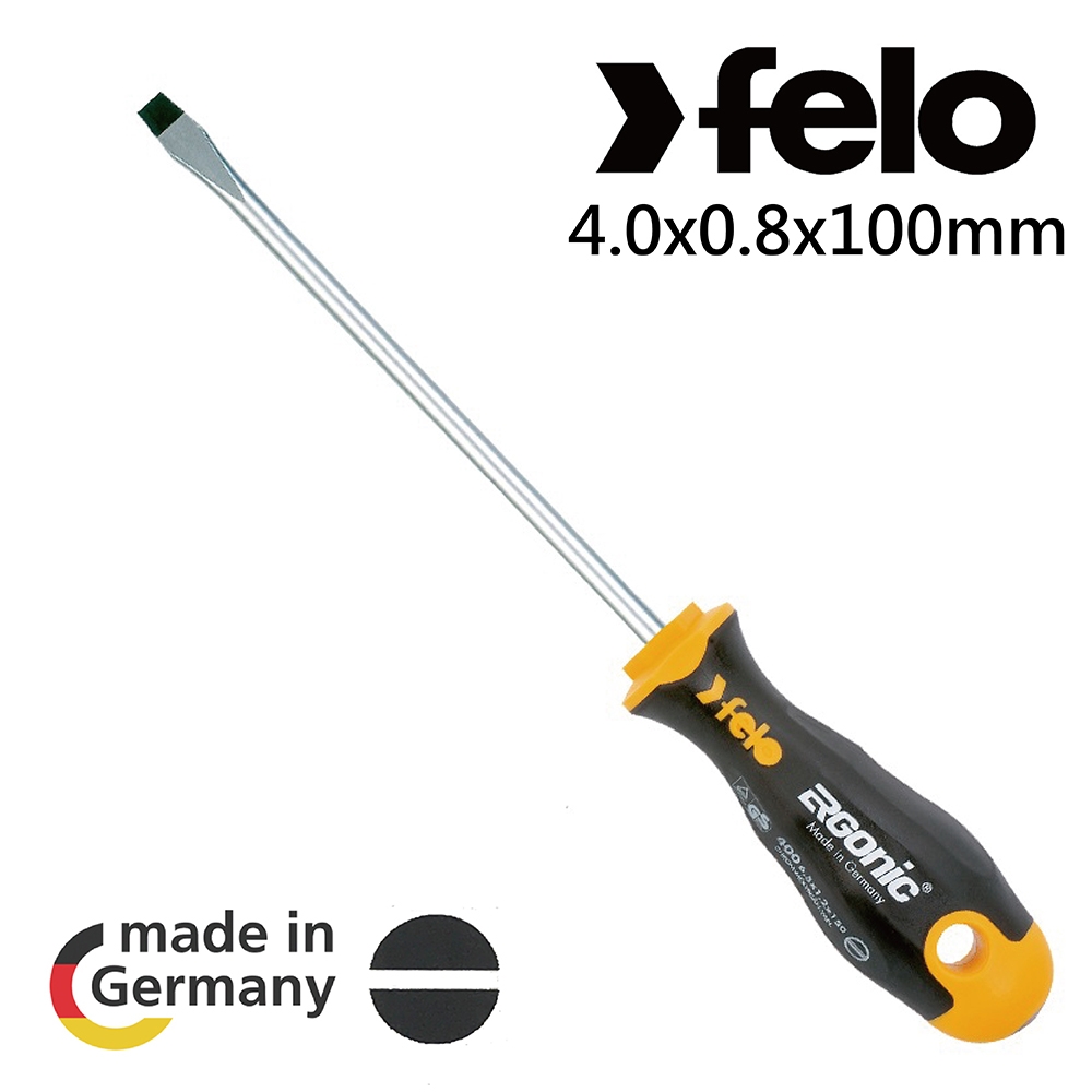 【FELO】ERGONIC400超軟柄一字起子Θ-4.0x0.8x100mm(40004310)