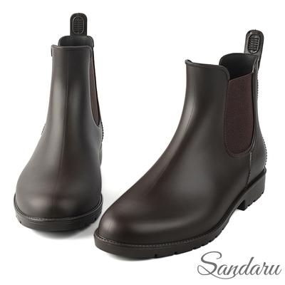 山打努SANDARU-雨靴 側拼布低筒防水切爾西靴-棕