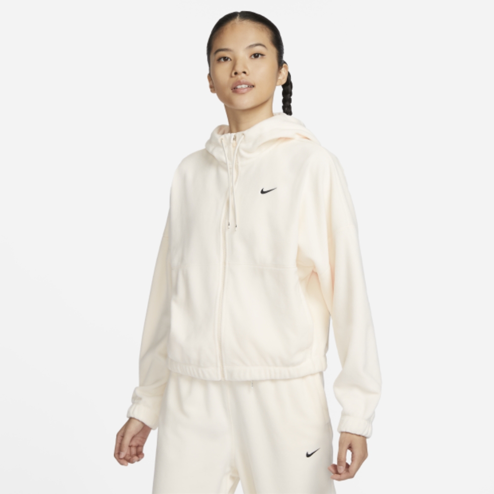 NIKE 外套 女款 運動連帽外套 搖粒絨 AS W NK ONE TF FZ HOODIE POLAR 米色 FB5639-110 (2S3479)