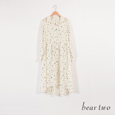 beartwo 星星印花長版開襟襯衫式洋裝-白