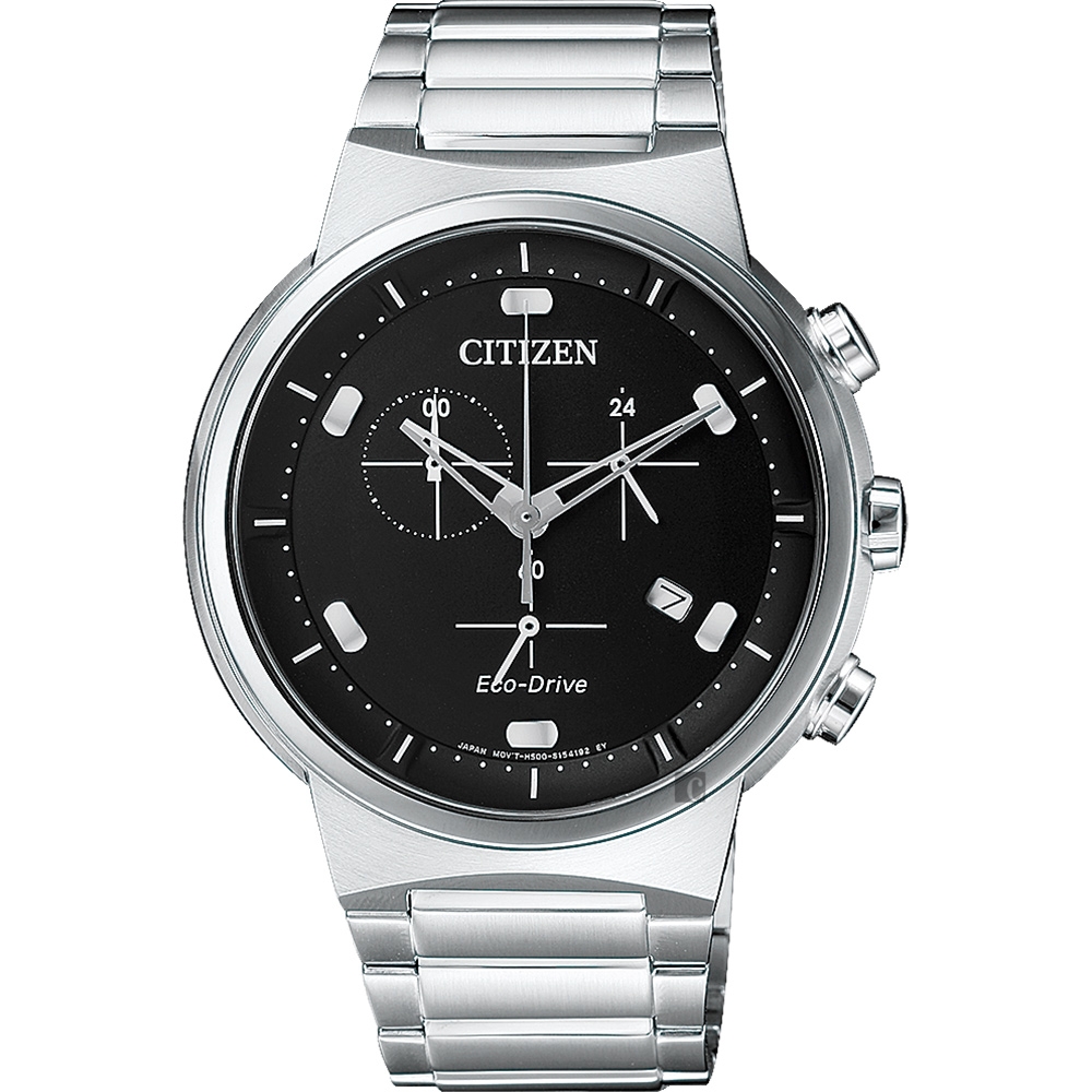 CITIZEN 星辰 Eco-Drive 光動能小秒針計時手錶-黑x銀/41mm AT2400-81E