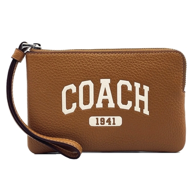 COACH 字母LOGO素面手拿包/零錢包(咖)