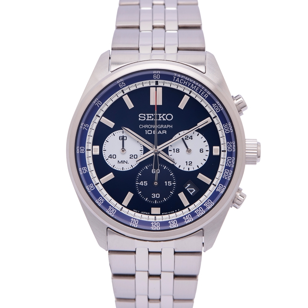 SEIKO CS系列  三眼計時不鏽鋼錶帶手錶(SSB427P1)-藍色面X銀色/41mm