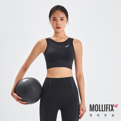 Mollifix 瑪莉菲絲 零感智塑挖背穩定BRA TOP (黑)瑜珈服、無鋼圈、開運內衣