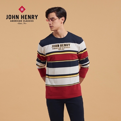 JOHN HENRY 印字彩色橫條長袖針織衫