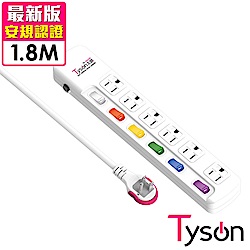 Tyson太順電業 TS-366AS 3孔6切6座延長線(拉環扁插)-1.8米