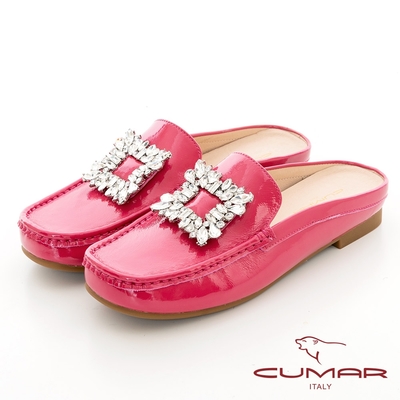 【CUMAR】大方鑽飾扣穆勒鞋-桃紅