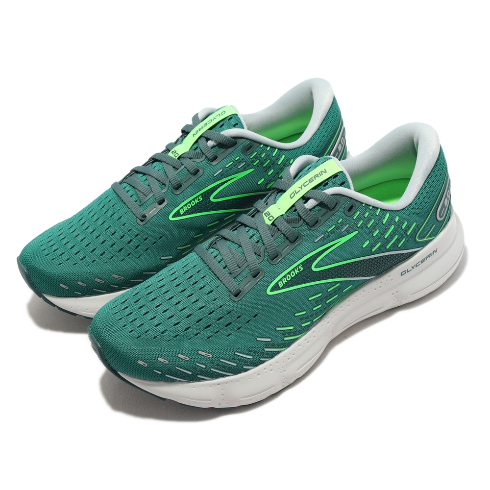 Brooks 慢跑鞋 Glycerin 20 男鞋 綠 銀 甘油系列 氮氣中底 運動鞋 路跑 馬拉松 1103821D386