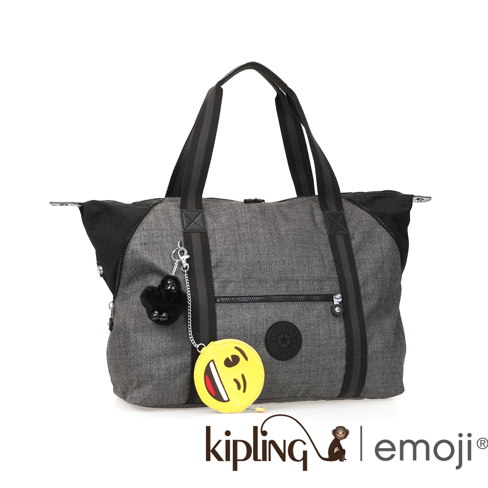 Kipling Emoji系列媚眼款 淺麻灰拼接手提包-大