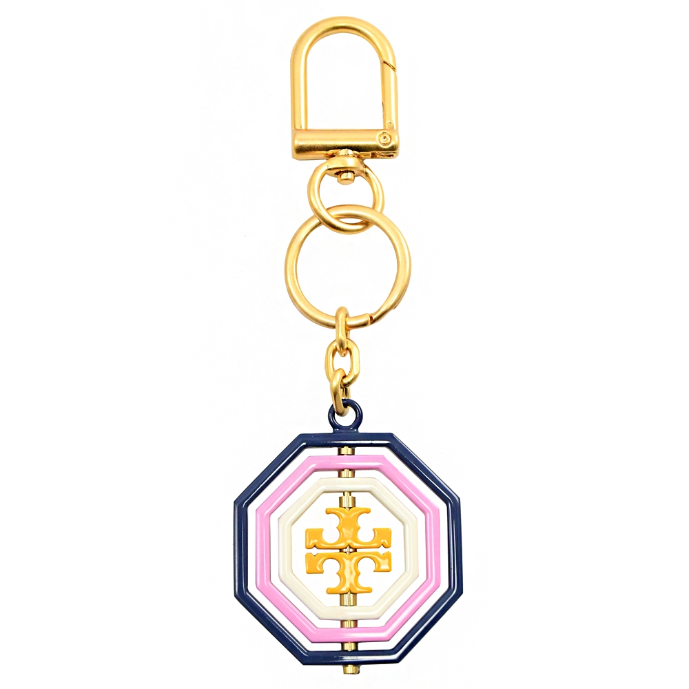 TORY BURCH 撞色LOGO造型金屬鑰匙圈吊飾(深藍框)