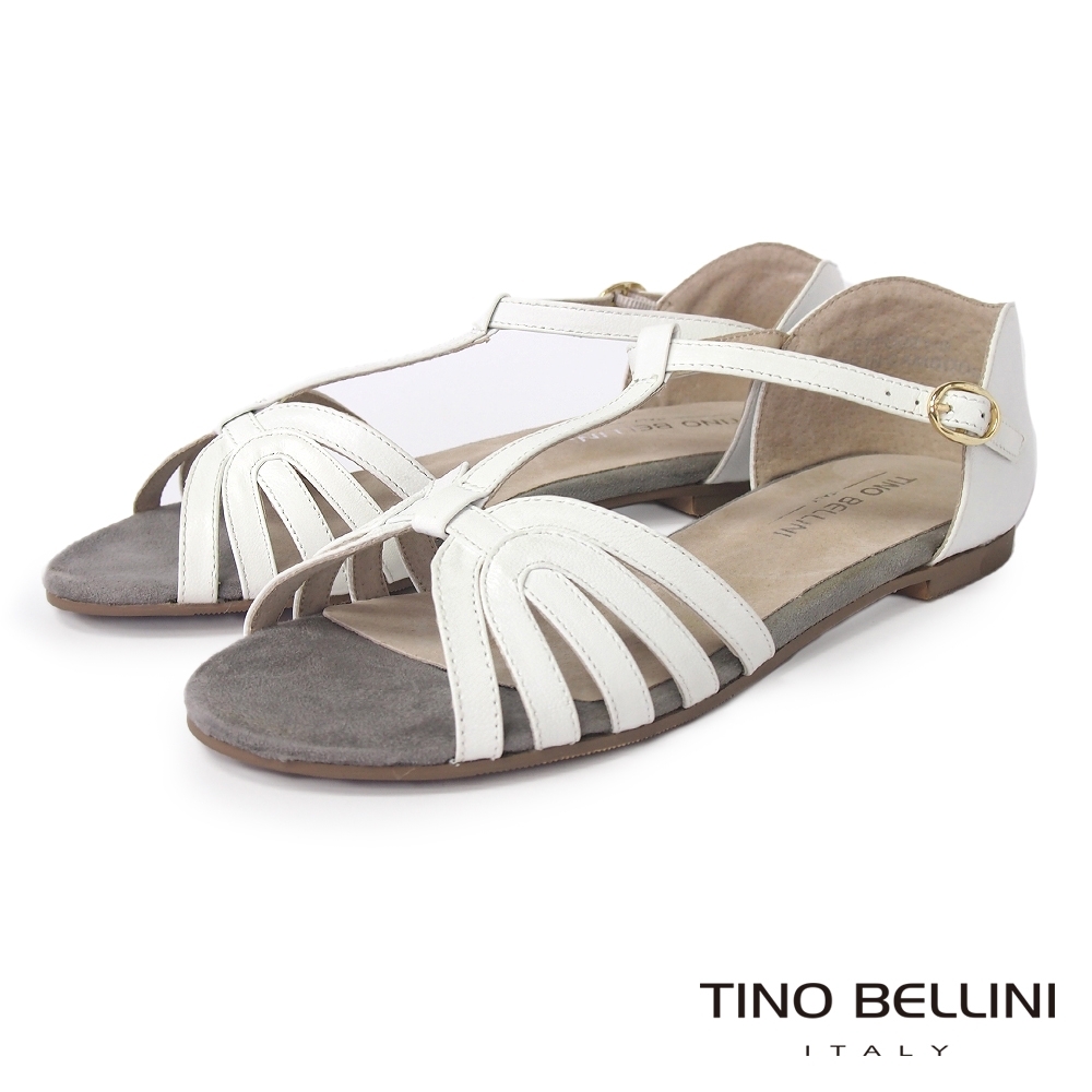 Tino Bellini 清新氣質牛皮繫踝平底涼鞋-白