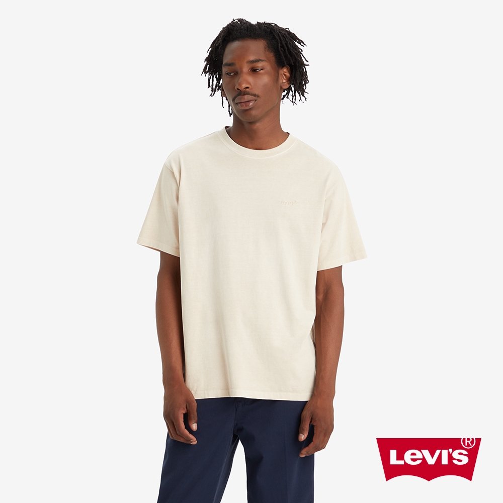 Levis 男款 重磅寬鬆版短袖素T恤 / 精工迷你刺繡Logo / 220GSM厚棉