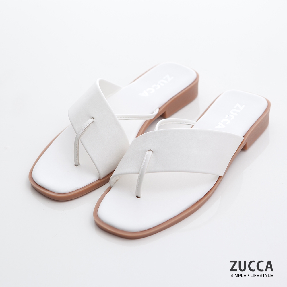 ZUCCA- 日系繞趾夾腳平底拖鞋-白-z7201we