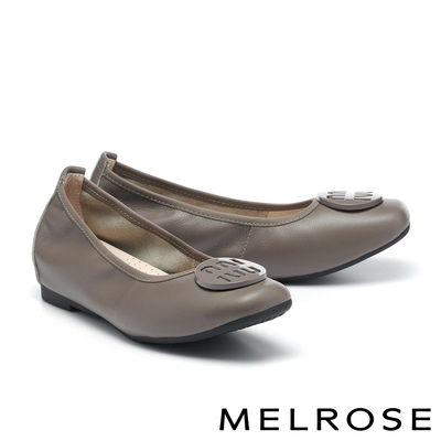 平底鞋 MELROSE 美樂斯 沉穩典雅造型釦牛皮方頭平底鞋－可可