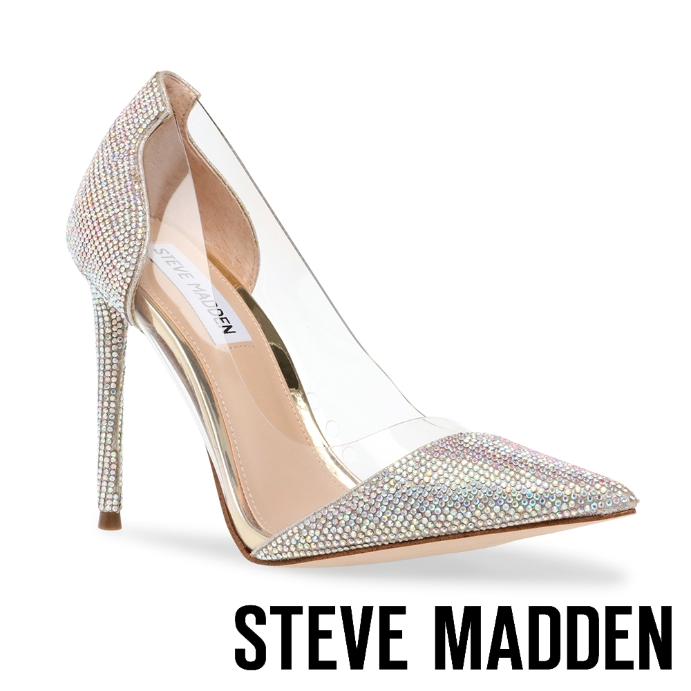 STEVE MADDEN-MARJORIE-R 時尚拼接水鑽簍空細跟高跟鞋-銀色