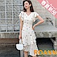 V領點點不規則下擺中長款洋裝 (白色)-ROANN product thumbnail 1