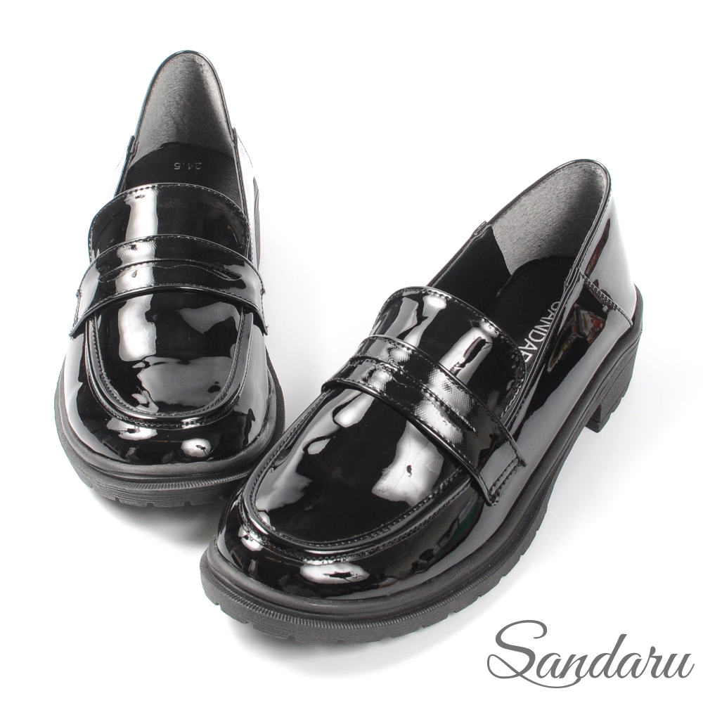 山打努SANDARU-紳士鞋 經典款可後踩2穿素面小皮鞋-黑鏡面