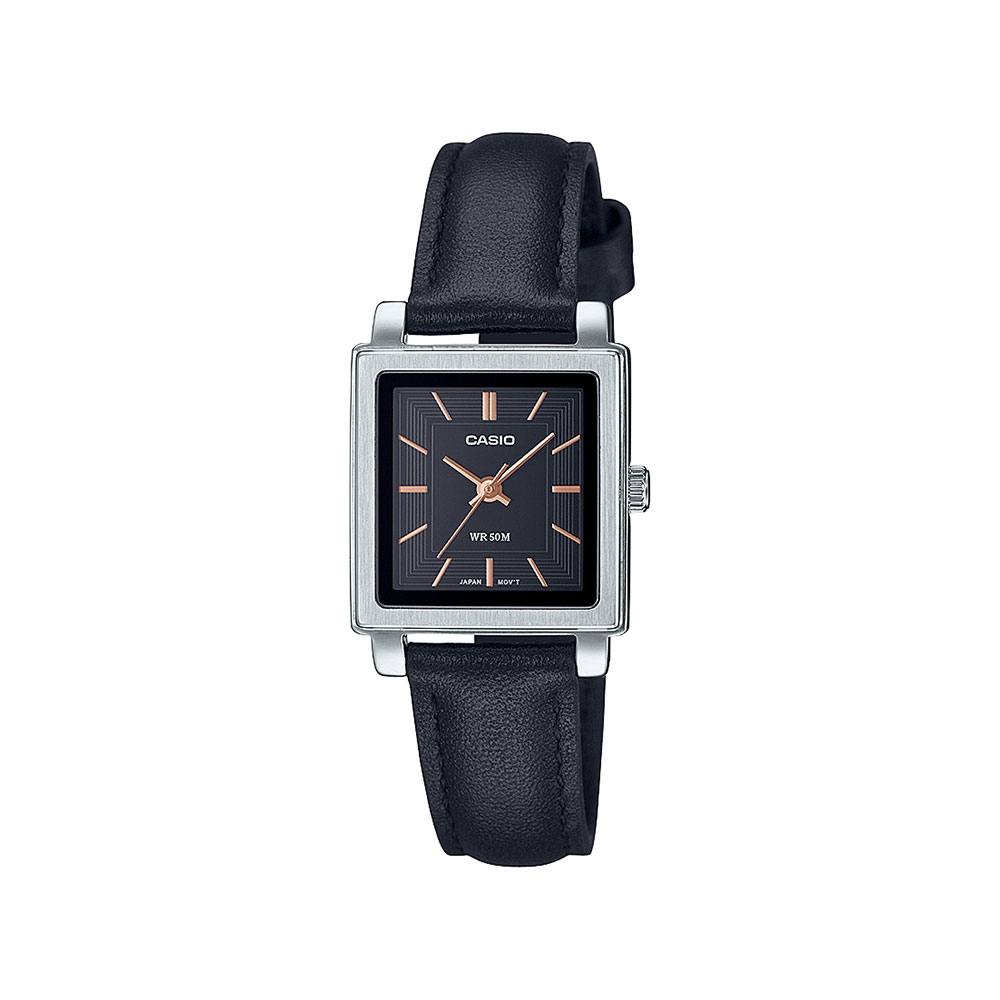 CASIO卡西歐 數位/指針 優雅方形 簡約百搭 皮革錶帶 經典黑 LTP-E176L-1A_23mm