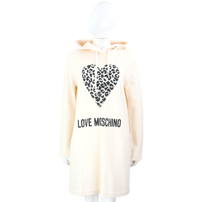 LOVE MOSCHINO 豹紋愛心字母印花米白色棉質連帽運動衫/洋裝