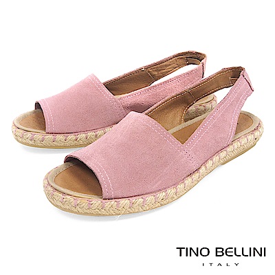 Tino Bellini 西班牙進口全真皮魚口悠活麻編平底涼鞋 _ 粉