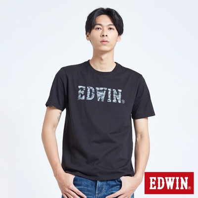 EDWIN 人氣復刻 花紗植絨LOGO短袖T恤-男-黑色