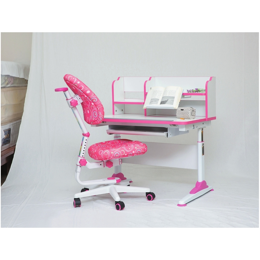 AS DESIGN雅司家具-艾維兒童可調式多功能粉色書架+書桌(不含椅)-90x60x56~81(兩色可選)