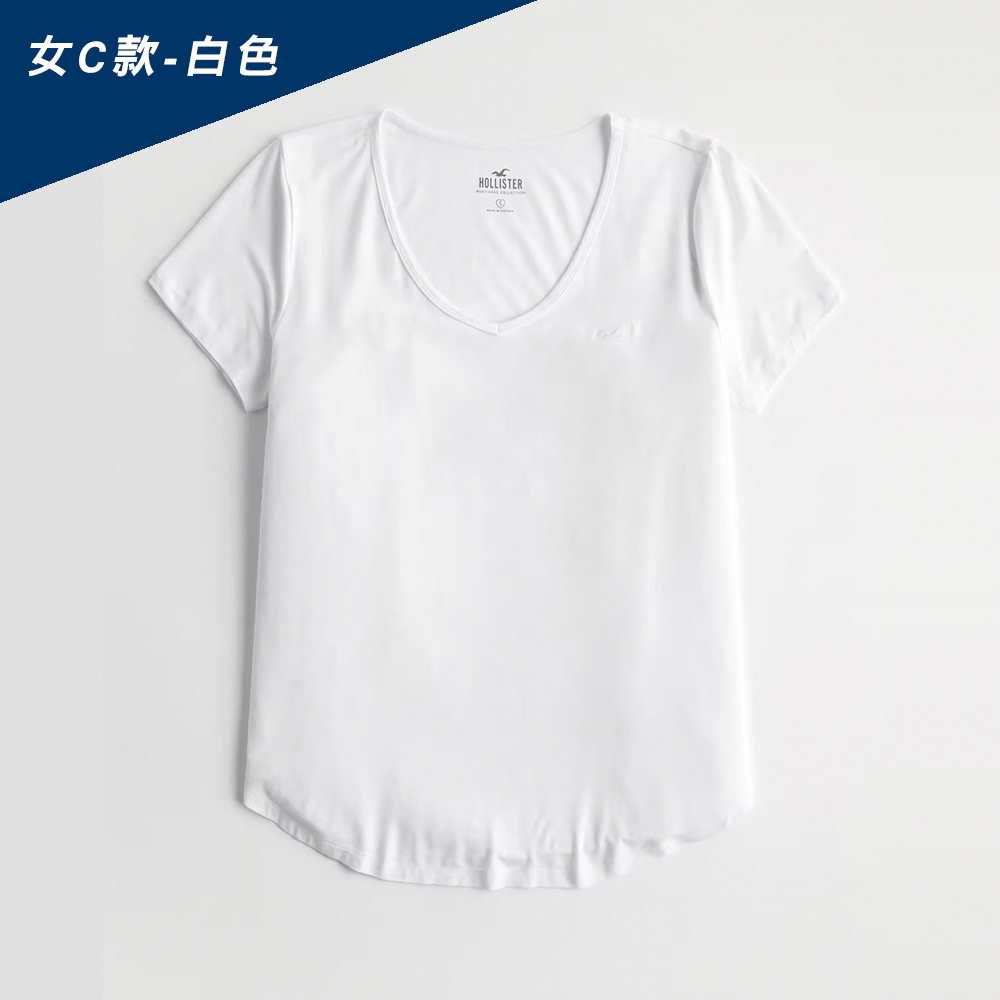 Hollister 海鷗 HCO 熱銷刺繡海鷗素面短袖T恤-男女款-多色選 (女C款-白色)