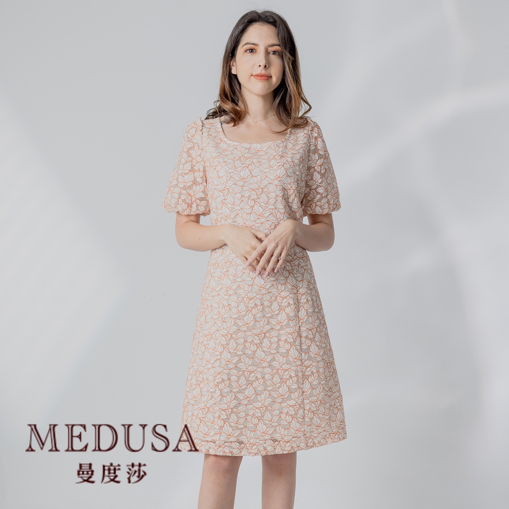 現貨【MEDUSA 曼度莎】蕾絲緹花大澎袖洋裝禮服（M-XL）｜洋裝禮服 小禮服 連身洋裝