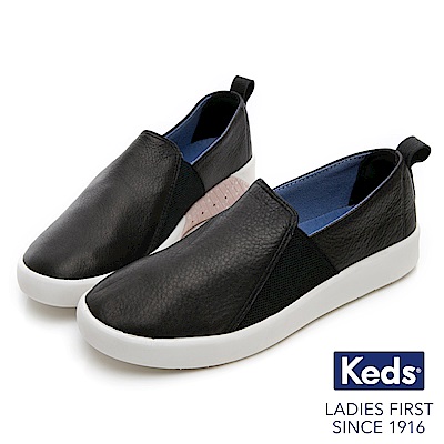 Keds STUDIO 輕量彈力皮革休閒便鞋-黑色