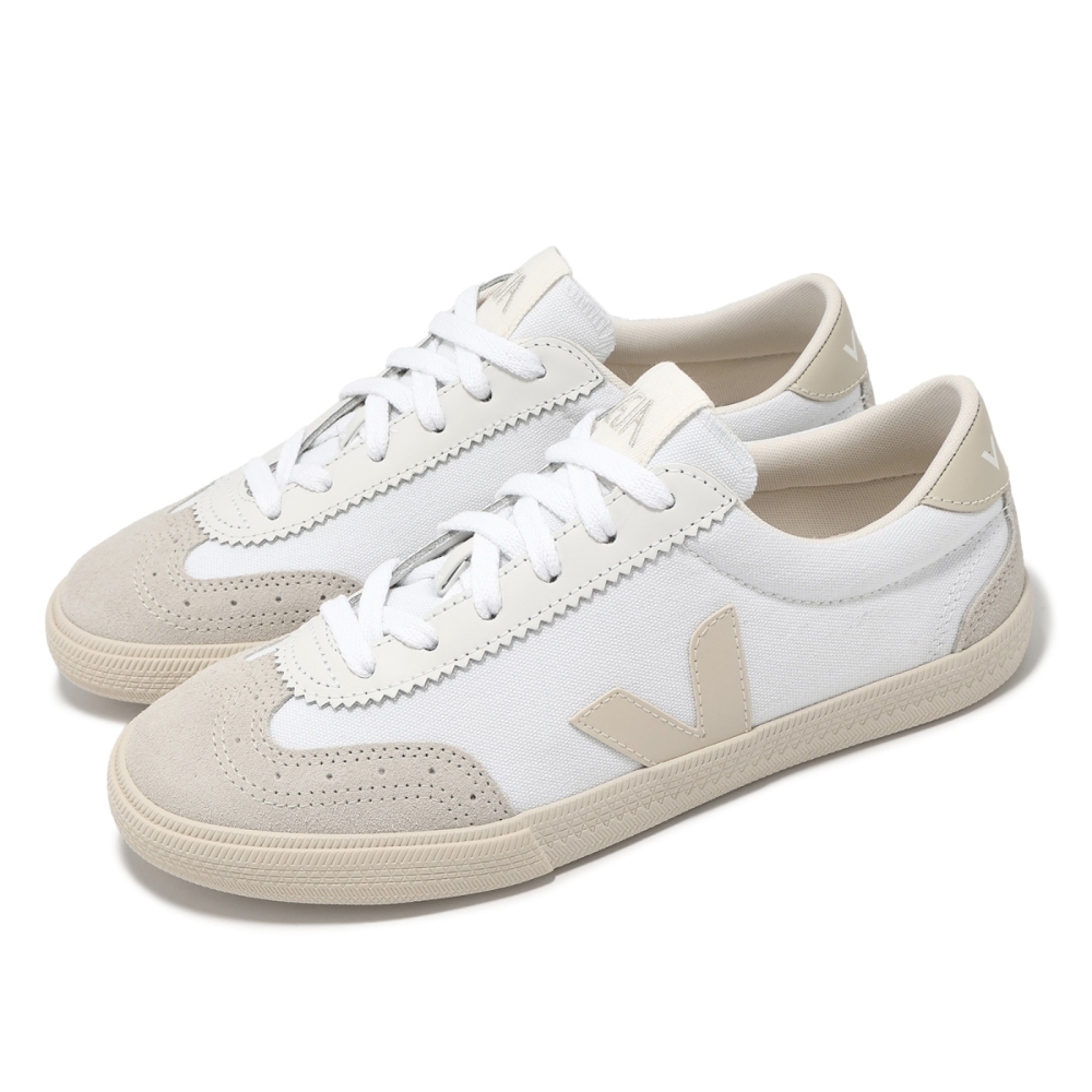 Veja 德訓鞋 Volley Canvas 女鞋 白 米白 麂皮 帆布 拼接 低筒 休閒鞋 VO0103523A