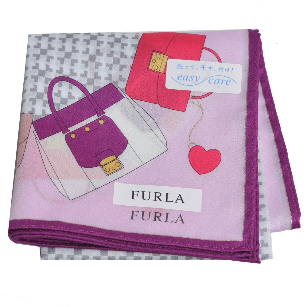FURLA 經典包包圖騰品牌字母LOGO圖騰帕領巾(粉紫)