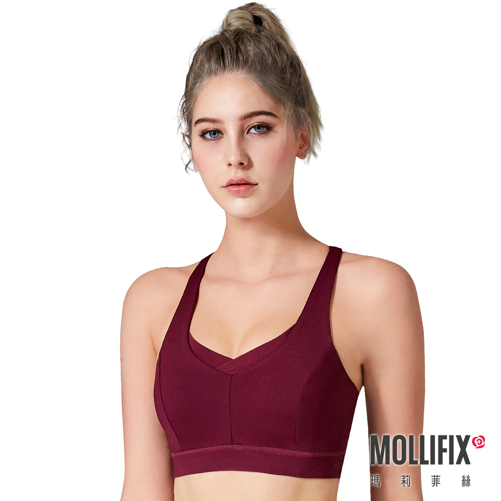 Mollifix 瑪莉菲絲 MoveFree 協調律動運動BRA (酒紅色)、瑜珈服、無鋼圈、開運內衣