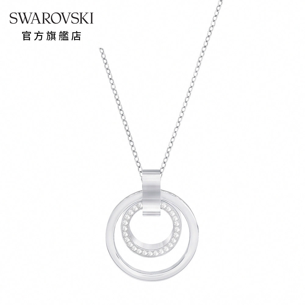 SWAROVSKI 施華洛世奇 Hollow 鏈墜圓形 中碼 白色 鍍白金色