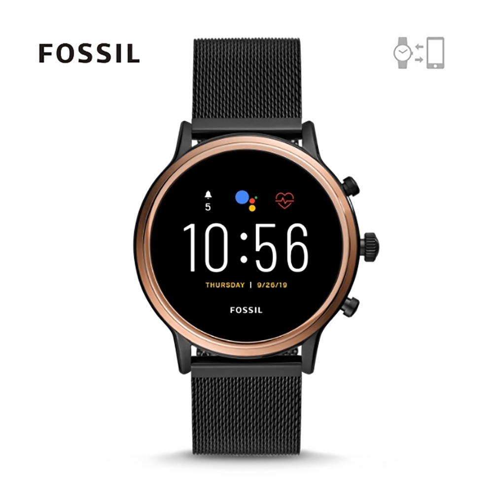 FOSSIL GEN 5 智能錶 茱莉安娜 HR-黑色米蘭帶手錶44MM FTW6036