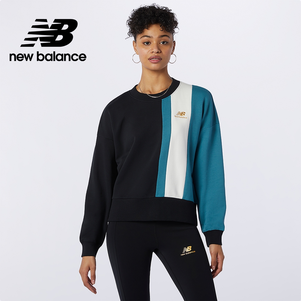 [New Balance]圓領棉上衣_女性_黑綠_AWT13500BK