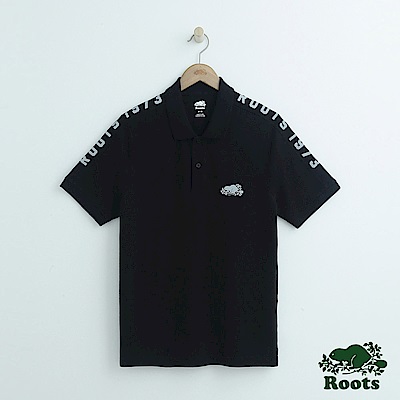 男裝Roots 雙肩反光字標短袖POLO衫-黑