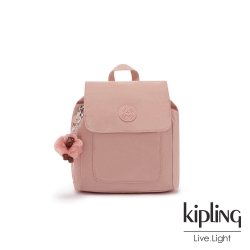 Kipling 玫瑰石英粉翻蓋抽繩大開口後背包-KAYLIN