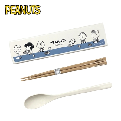 日本正版 史努比 兩件式 餐具組 日本製 環保餐具 湯匙 筷子 Snoopy PEANUTS - 092754