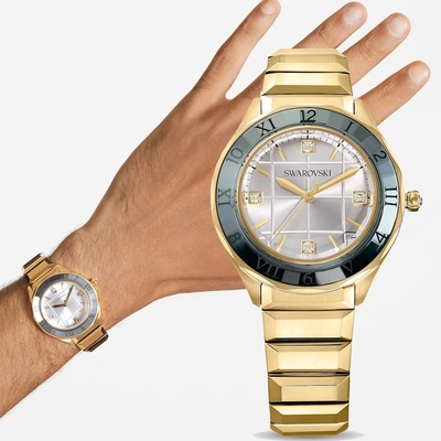 SWAROVSKI施華洛世奇 Dxtera系列 摩登時尚腕錶-5635450/金色37mm