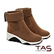 TAS異材質拼接後織帶楔型厚底短靴–質感卡其 product thumbnail 1
