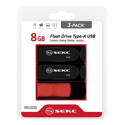 SEKC SEU220 8GB USB2.0伸縮式隨身碟3入包裝