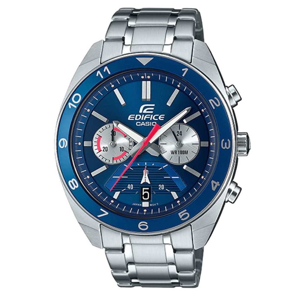 EDIFICE 帥奇超高性能賽車風格不鏽鋼腕錶-藍(EFV-590D-2A)/50.6mm