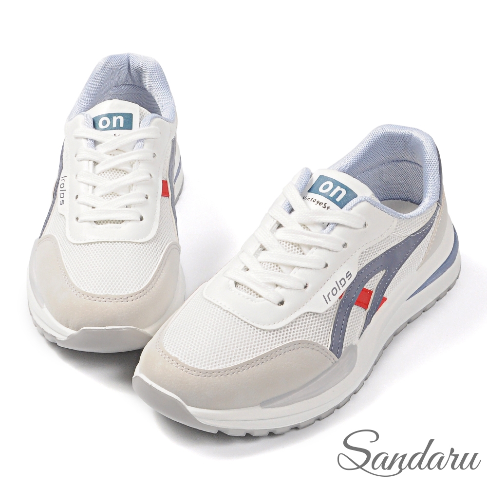 山打努SANDARU-運動鞋 韓系俐落拼色線條休閒小白鞋-藍