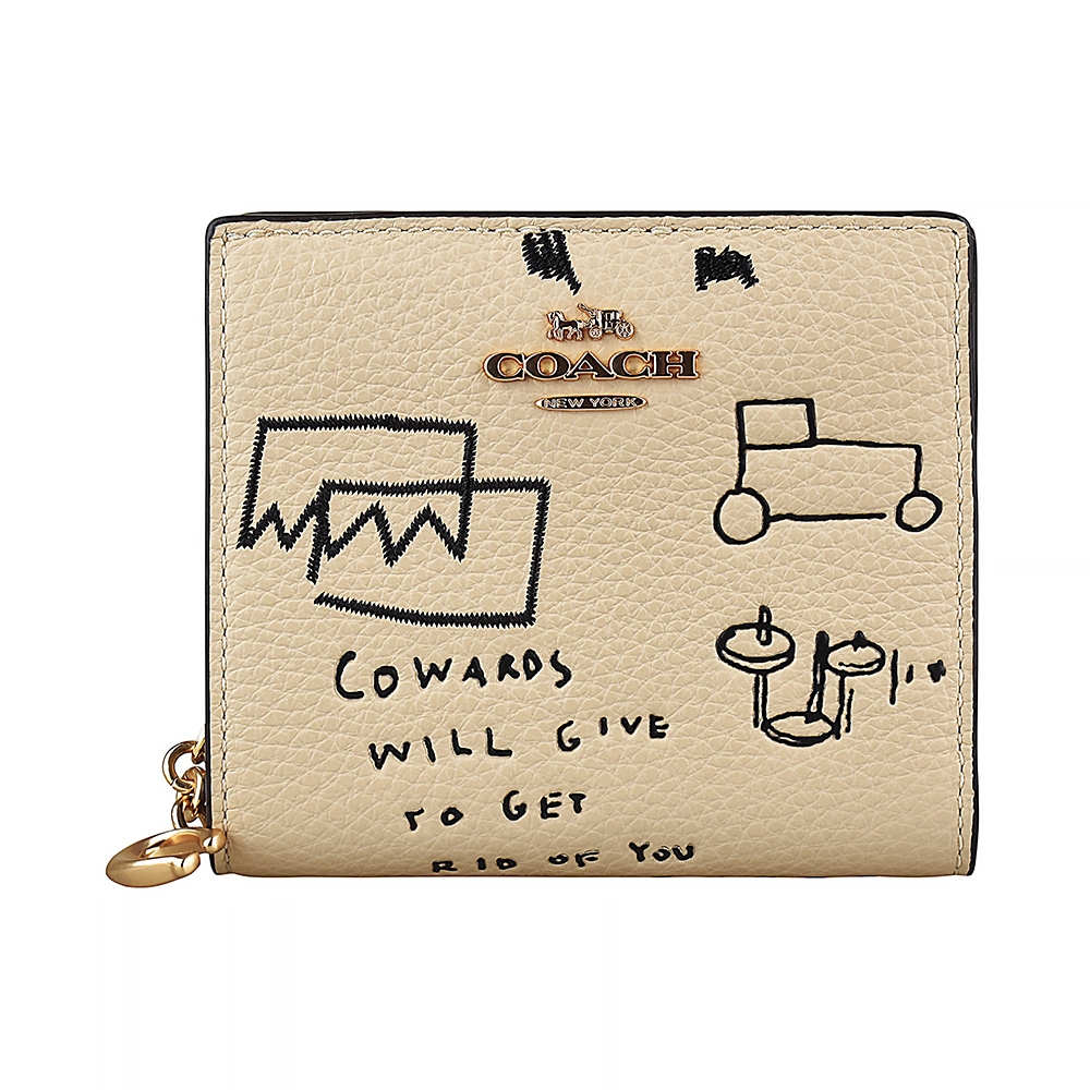 COACH X Jean-Michel Basquiat金字LOGO牛皮飾抽象圖案印花3卡扣式短夾