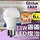 【Glolux】(6入組) LED 13W燈泡  高亮度 E27 全電壓 (白光/黃光任選) product thumbnail 1