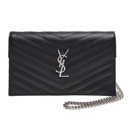 YSL 經典MONOGRAM系列銀色LOGO V字縫小牛皮WOC斜背包(黑色)