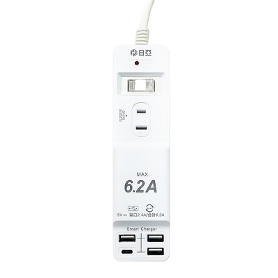 【日亞】C-20LU防雷2孔1開3插3USB+Type-C 6.2A延長線6尺(1.8米)(新安規 過載斷電 三面插座)